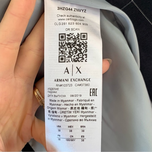 Armani Exchange Blazer Jacket Navy Blue Sports Coat Grid Print Plaid NEW Size 38 - Picture 7 of 10